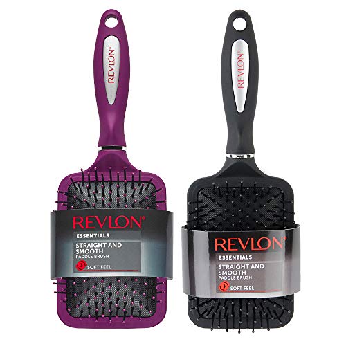Revlon Straight & Smooth Soft Touch Paddle Hair Brush Set, Black + Berry - 2 Count (Pack of 1) - Black/Berry