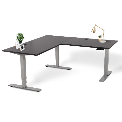 Executive Standing Corner Desk - L Shaped - Large 71" × 71" / Gray / Oak Black