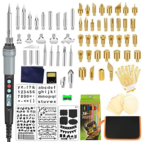 Nicoport 110Pcs Wood Burning Pen Kit with LCD Display Professional Wood Burning Pen Burner DIY Wood Burning Tool Pyrography Set Adjustable Temperature for Embossing Carving Soldering - American rules