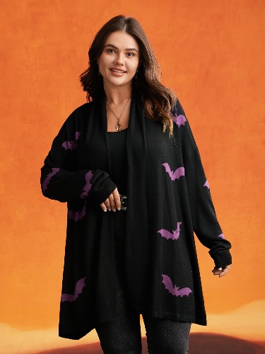 Supersoft Essentials Halloween Bat Pattern Lapel Cardigan | Black / 22-24/3X
