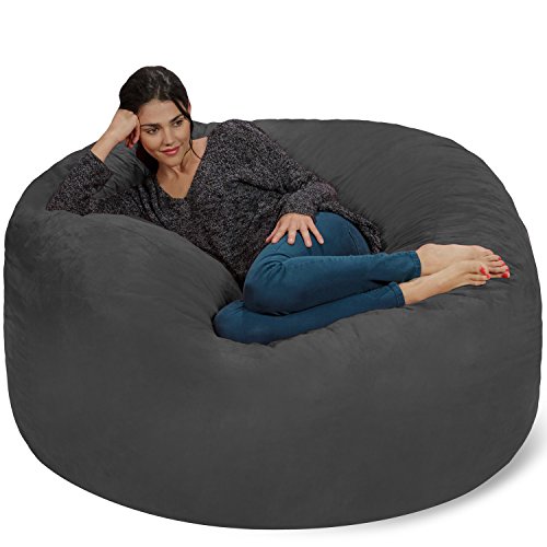 Chill Sack Bean Bag Chair: Giant 5' Memory Foam Furniture Bean Bag - Big Sofa with Soft Micro Fiber Cover - Charcoal - Furniture Foam - Microsuede - Charcoal