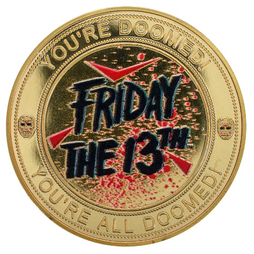 Friday the 13th coin: Limited Edition Individually Numbered Gold Red Black Coloured Coin, Friday 13th Collectable Coin, Commemorative Memorabilia.