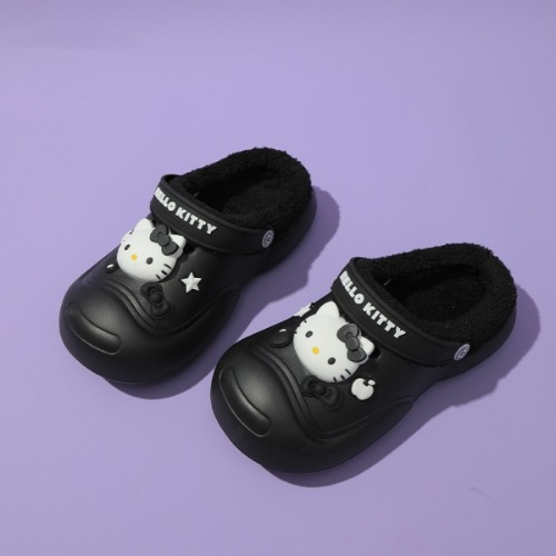 Hello Kitty Black Plush Lined Platform Clogs