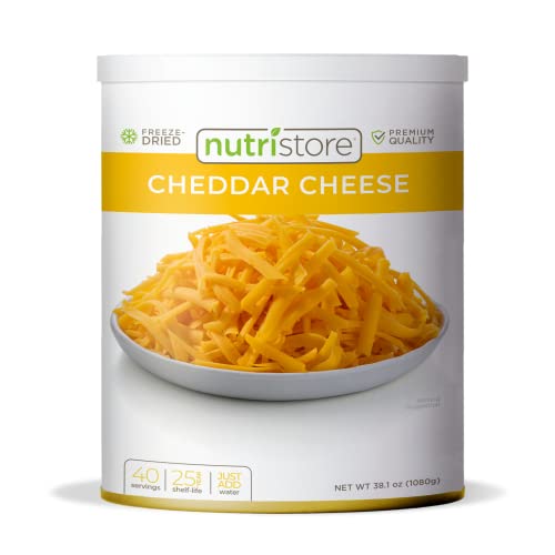 Nutristore Freeze-Dried Cheddar Cheese Shredded | Amazing Taste & Quality | Perfect for Snacking, Backpacking, Camping, or Home Meals | Emergency Food Storage | 25 Year Shelf-Life - 1-Pack