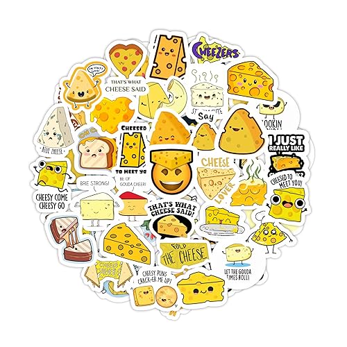 Funny Cheese Stickers for Water Bottle and Laptop - Cheese Party Favors & Decorations, Waterproof Vinyl Decals, Food Stickers - Cheese Stickers (Funny)