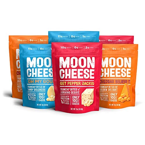 Moon Cheese Bites Bundle, Cheddar Believe It, Oh My Gouda & Get Pepper Jacked, 2-Ounce, 6-Pack, Lunch or After-School Snack