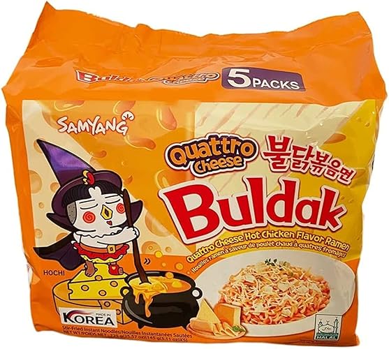 SAMYANG Buldak Quattro Cheese Ramen Hot Chicken Flavor Ramen Pack of 5 (145g x5) - Cheese - 5.11 Ounce (Pack of 5)