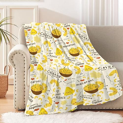 Mac and Cheese Blanket,Cute Mac n Cheese Throw Blanket,Cheese Pasta Flannel Blanket Gift for Boy Girl Kids,Fuzzy Warm Soft Plush Lightweight Bedding,Mac & Cheese Decors 50"x60" for Teens - A-macaroni and Cheese - 50"x60" for Teens