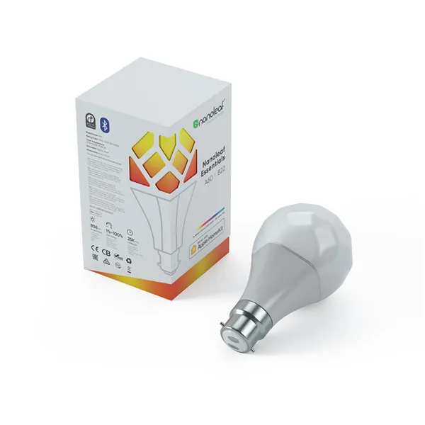 Nanoleaf Essentials WiFi LED RGB Smart Light Bulb , B22 , maximum luminous flux of 1100lm, 9W RGB , Colour adjustable and Dimmable Remote Control Enabled