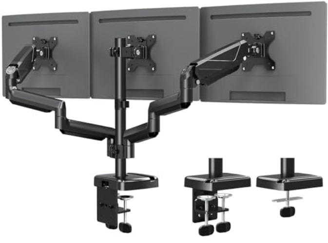MOUNTUP Triple Monitor Stand Mount - 3 Monitor Desk Mount for Computer Screens Up to 27 inch, Triple Monitor Arm with Gas Spring, Heavy Duty Monitor Stand, Each Arm Holds Up to 17.6 lbs, MU0006-CA - 27 Inch