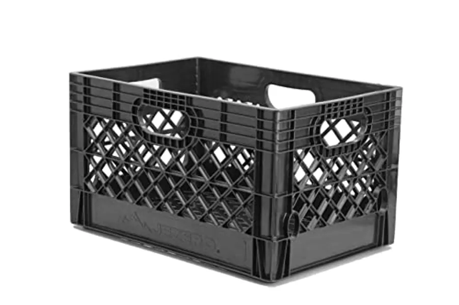 JEZERO Milk Crate for Household Storage: The Ultimate Storage Tote for Groceries, Garages, Kayaking & Outdoor, Stackable Storage | BLACK, Plastic, 13" x 11" x 19”, (MC24) - Single