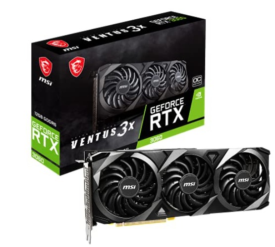 MSI GeForce RTX 3060 VENTUS 3X 12G OC Gaming Graphics Card - 12GB GDDR6, 1807 MHz, PCI Express Gen 4, 192 Bit, 3x DP v 1.4a, HDMI 2.1 (Supports 4K) - GeForce RTX 3060 VENTUS 3X 12G OC