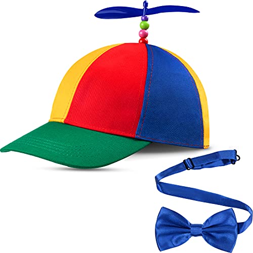 Top Hat Rainbow Detachable Hat Nerd Crazy Hat Silly Hat and Adjustable Bowtie for Adults Costumes - Blue