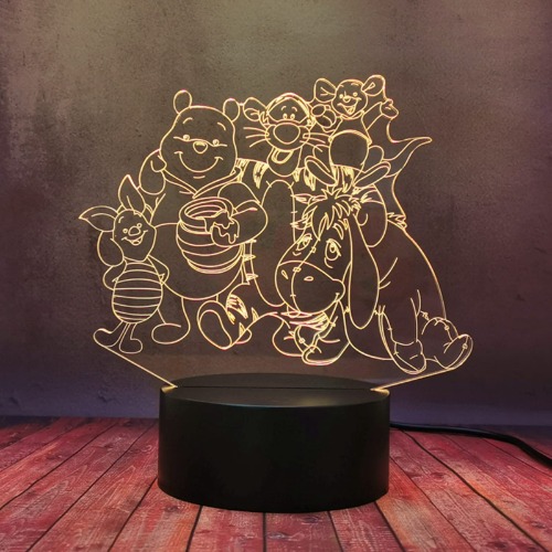 Cute Winnie The Pooh Honey Tree Eeyore Tigger Roo Lamp 3D Lava Night Light LED Bedside Desk Table Lamp with 16 Color Dimmable Touch Remote Lamp Kid Christmas New Year Party Decor Gift