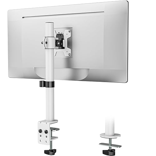WALI Single Monitor Mount for 1 Computer Screen up to 32 inch, Fully Adjustable Monitor Arm Holds up to 22 lbs (M001S-W), White - 100 X 100mm - White