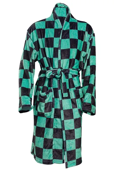 Gonriya Demon Slayer Bathrobe Tanjiro Cosplay Robe Tanjiro Kamado Pajamas Sleepwear Coral Fleece - One Size Tanjiro