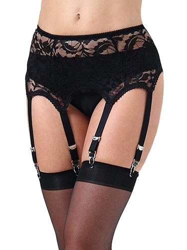 Lace Garter Belt with 6 Vintage Strap Metal Clips - 2X-Large - Black_lace