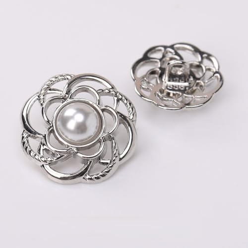 LIBERGA 20 Pcs Flower Shape Buttons with Shank, Pearl Decorative Button for Women Clothes Cardigans Coat Craft Projects, Silver, 22mm - Silver - 22mm