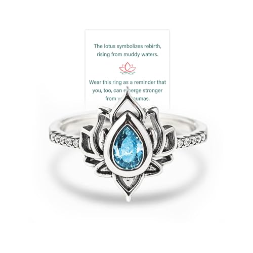 FUCK MY TRAUMA LOTUS RING, 925 Sterling Silver - Blue - 8
