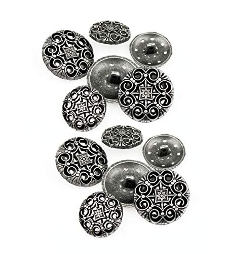 RECHERE 12 PCS Flower Pattern Openwork Metal Shank Buttons Craft for DIYS Sewing Embellishment (Antique Silver,22mm) - 22mm - Silver