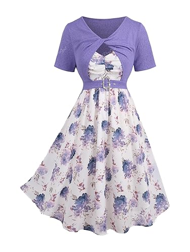 Rosegal Women Floral Sundress Set - Purple_2 - 2X
