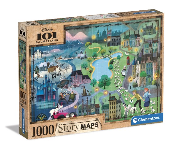 Clementoni 39665 Disney Maps 101 Dalmatians 1000 Pieces, Made in Italy, Jigsaw Puzzle for Adults, Multicolor, Medium