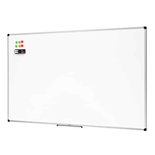 Amazon Basics Tableau blanc magnétique avec cadre en aluminium et porte-marqueurs Effaçable à sec, 90 x 60 cm - Blanc - 90 x 60 cm - Tableau blanc magnétique