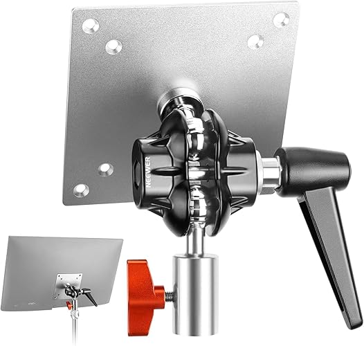 NEEWER Adaptateur de Montage pour Moniteur avec Support VESA, Adaptateur de Support en Alliage d'Aluminium, Double Rotule à 360°, Vis M4 et Récepteur 5/8, Charge Maximale 14 lb/6,3kg, MA001 - 1