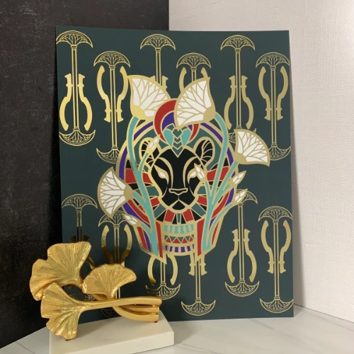 Sekhmet Metallic Gold Foil Print (Size: 11" x 14")