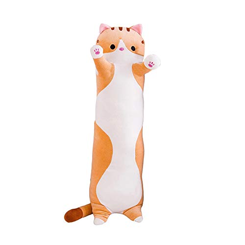 Decdeal Stofftiere Katzen Kissen Kätzchen Süße Plüschtier Hautfreundlich Katze Kuscheltier Seitenschläferkissen Kawaii Plush Deko Wurfkissen - 900mm - Braun