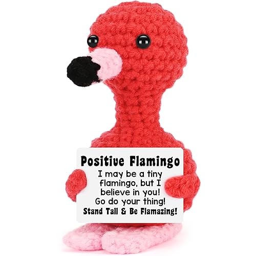 Mini Flamingo Easter Basket Essentials Stuffers for Teens Kids Girls Gifts Birthday Graduation Mothers Day Positive Crochet Animals Emotional Cheer Up Support Handmade Flamingo Friend Sister Daughter