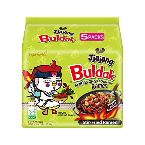 Samyang Buldak Jjajang Korean Spicy Hot Chicken Stir-Fried Noodles 4.94oz (Pack of 5) - spicy - 4.94 Ounce (Pack of 5)