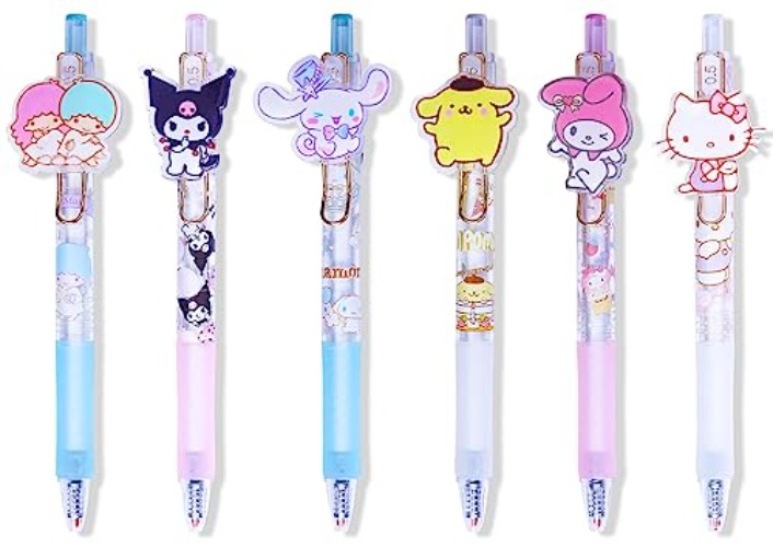 SANNXIX 6pcs Anime cartoon ballpoint pen kawaii kitten neutral pen black ink 0.5mm press retractable ballpoint pen girls school supplies girls gifts(Styles-A) - Styles-A