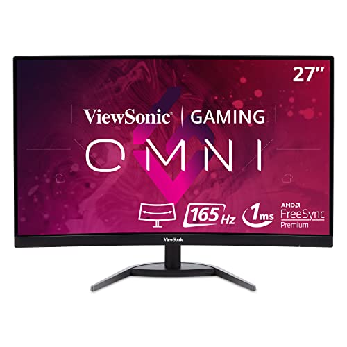 ViewSonic VX2768-PC-MHD 27-inch 1080p HD Curved Gaming Monitor, 165Hz, 1ms, Dual Integrated Speakers, AMD FreeSync Premium, DisplayPort, 2x HDMI - 27-inch Full HD 165Hz 1ms Curved