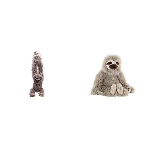 Wild Republic 16387 Hanging Sloth Plush, Soft Toy, Cuddlekins, 51 cm, Brown & 12257 Sloth Plush, Soft Toy, Cuddlekins, Grey, 30 cm - + Sloth Plush Soft Toy