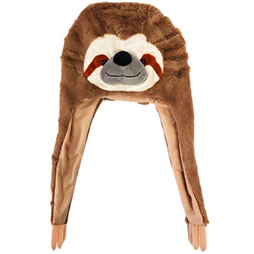 Tigerdoe Animal Hood Hat - Sloth Hat- Plush Animal Hats - Sloth Accessories - Sloth Gift Brown