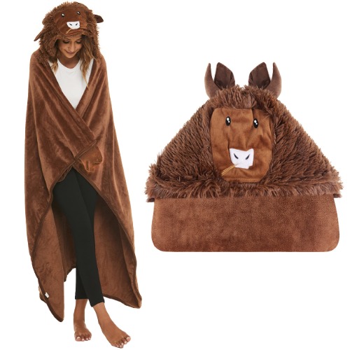 Shoppawhile Highland Cow Gifts Wearable Hooded Blanket for Women Soft Warm Fluffy Highland Cow Hooded Blanket 59*51 inch