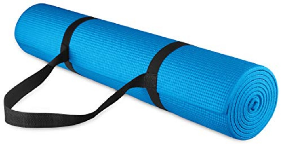 Signature Fitness All Purpose 1/4-Inch High Density Anti-Tear Exercise Yoga Mat with Carrying Strap with Optional Yoga Blocks, Multiple Colors - Blue - Mat Only
