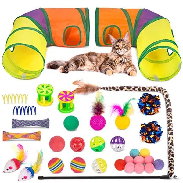Cat Toys Set 33 Pcs & Cat Play Tunnel for Indoor Cats