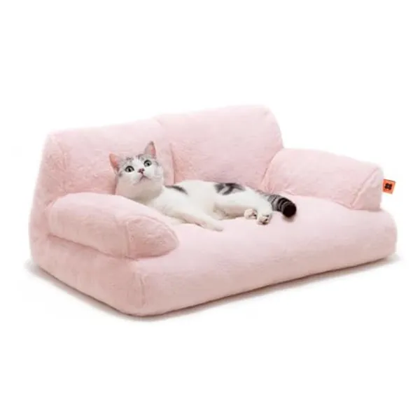 MEWOOFUN Pet Couch Bed, Washable Cat Beds for Medium Small Dogs & Cats up to 25 lbs, Dog Beds with Non-Slip Bottom, Fluffy Cat Couch, 26×19×13 Inch (Pink) - Pink