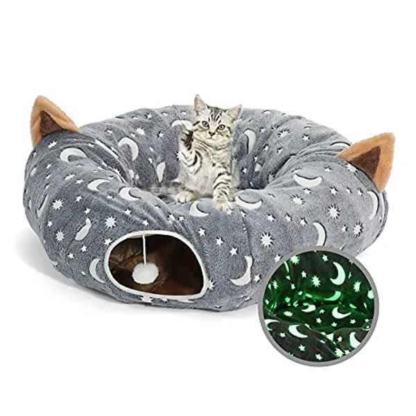 LUCKITTY Cat Tunnel Bed Tube with Cushion and Plush Ball Toy