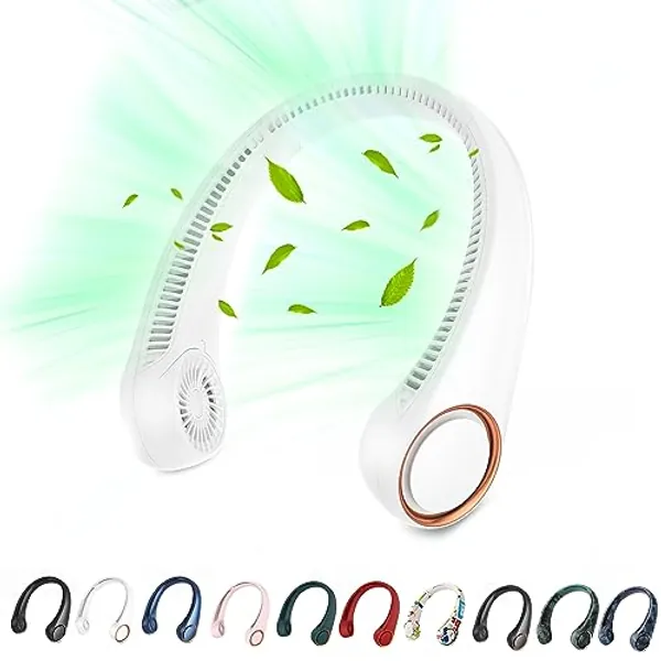 Portable Neck Fan, Hands Free Bladeless Fan, 360° Cooling Personal Fan,Wearable Quiet Fan for Outdoor Indoor, Birthday Gifts for Men Women Mom Dad, 4000mAh Battery USB Rechargeable, 3-Speeds(White) - White