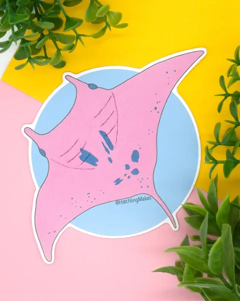 Inspector Clouseau pink manta ray eco friendly large 10x7cm sticker