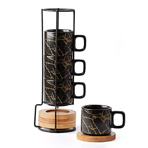 LUKA Porcelain Espresso Cup with Saucer and Metal Stand