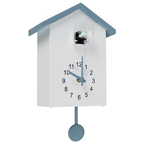 Cuckoo Clock, Modern Cuckoo Wall Clock with Chimer Minimalist Cuckoo Sound Clock with Pendulum Delicate Cuckoo Clock Bird House for Wall Art Home Living Room Kitchen Office Decoration - Grey
