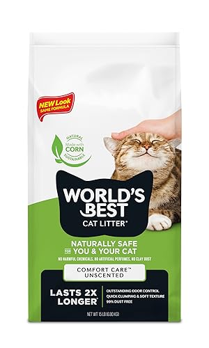 WORLD'S BEST CAT LITTER Comfort Care Unscented 15-Pounds - Natural Ingredients, Quick Clumping, Flushable, 99% Dust Free & Made in USA - Long-Lasting Odor Control & Easy Scooping - 15-Pound