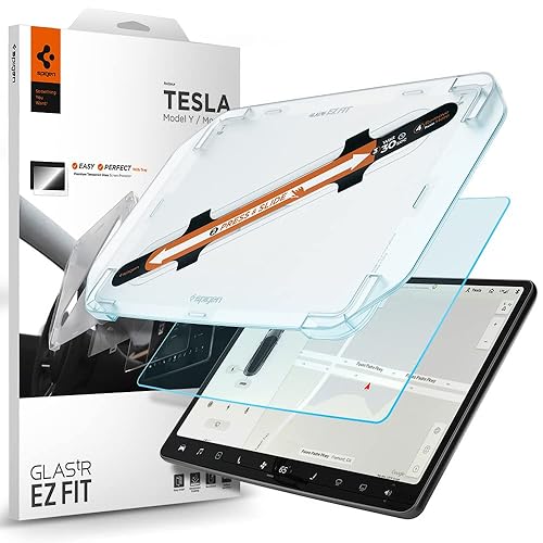 Spigen Tempered Glass Screen Protector [GlasTR EZ FIT] Designed for Tesla Model 3 (2023-2017), Tesla Model Y (2024-2020) 15 inch Dashboard Touchscreen - Matte/Anti Fingerprint - 15"