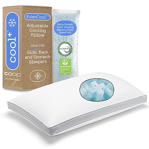 Coop Home Goods Eden Cool+ Adjustable Pillow, King Size Plus Shaped Memory Foam Pillows with Cooling Gel, Back, Neck Support, Stomach or Side Sleeper Pillow, CertiPUR-US/GREENGUARD Gold - Eden Cool+ - King - Standard