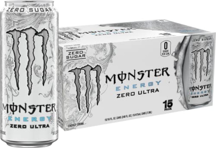 Monster Energy Zero Ultra, Sugar Free Energy Drink, 16 Ounce (Pack of 15) - Zero Ultra