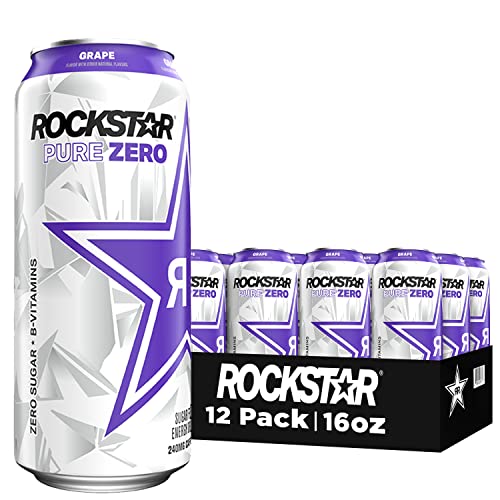 Rockstar Pure Zero Energy Drink, Grape, 0 Sugar, with Caffeine and Taurine, 16oz Cans (12 Pack) (Packaging May Vary) - Grape